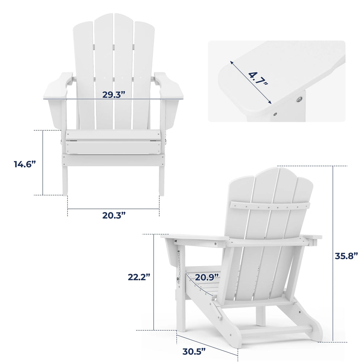 White HDPE Folding Adirondack Chair H7080