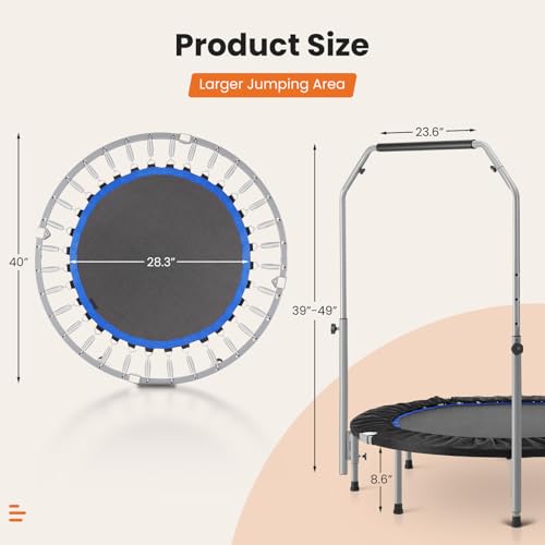 40 in Mini Fitness Trampoline Foldable Rebounder with Adjustable Handle I545579