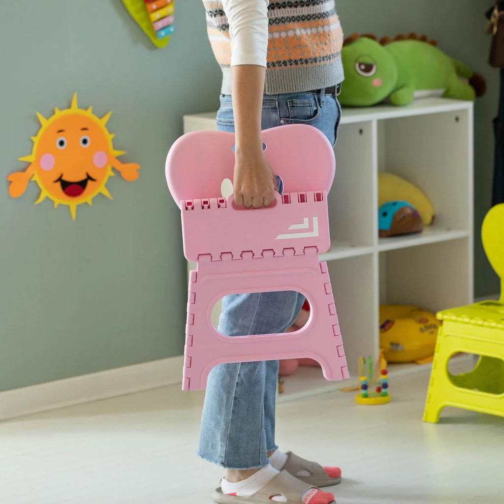 Foldable Step Stool with Back Support and Handle, Green E7855