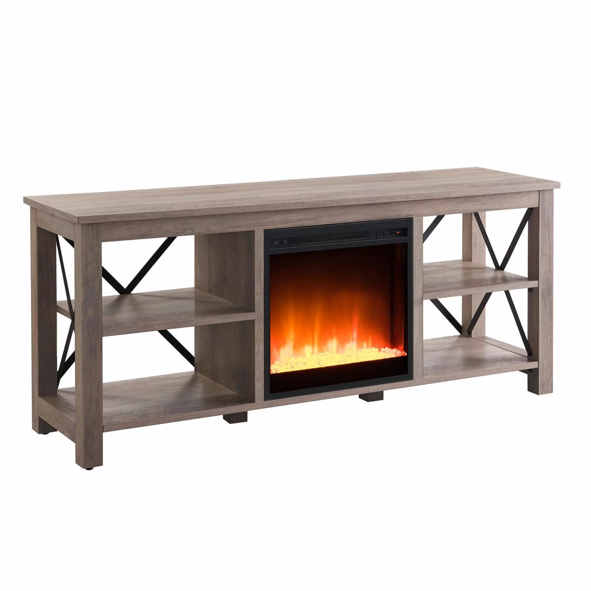 White Oak Electric Fireplace TV Stand with 2 Doors M6004