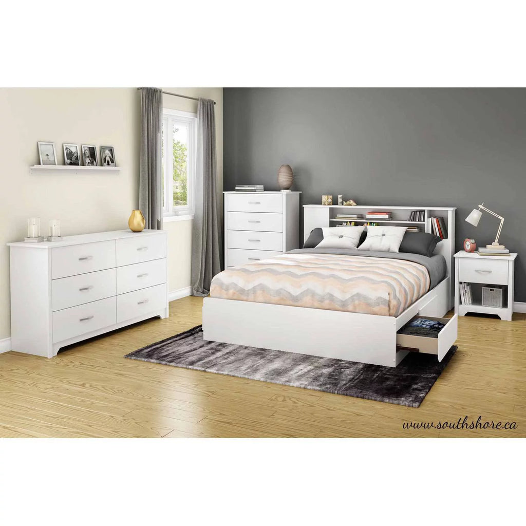 White Wood Full Queen Bookcase Headboard Q724404