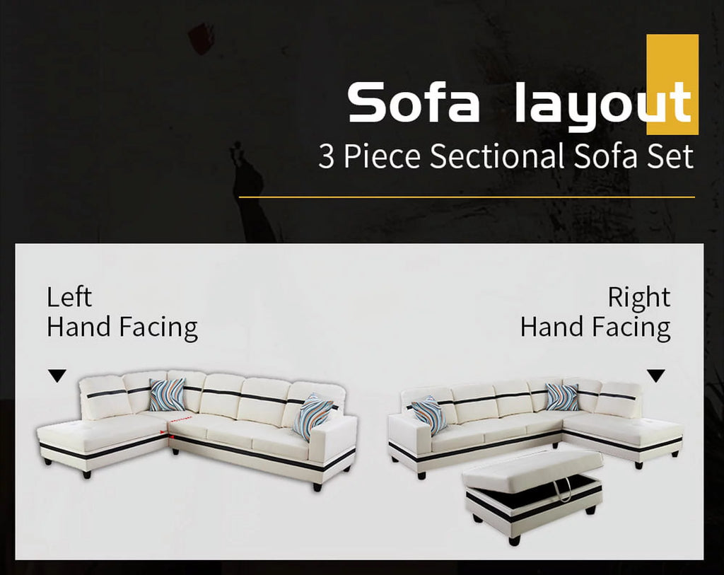 White & Black Faux Leather Sectional with Ottoman F68836