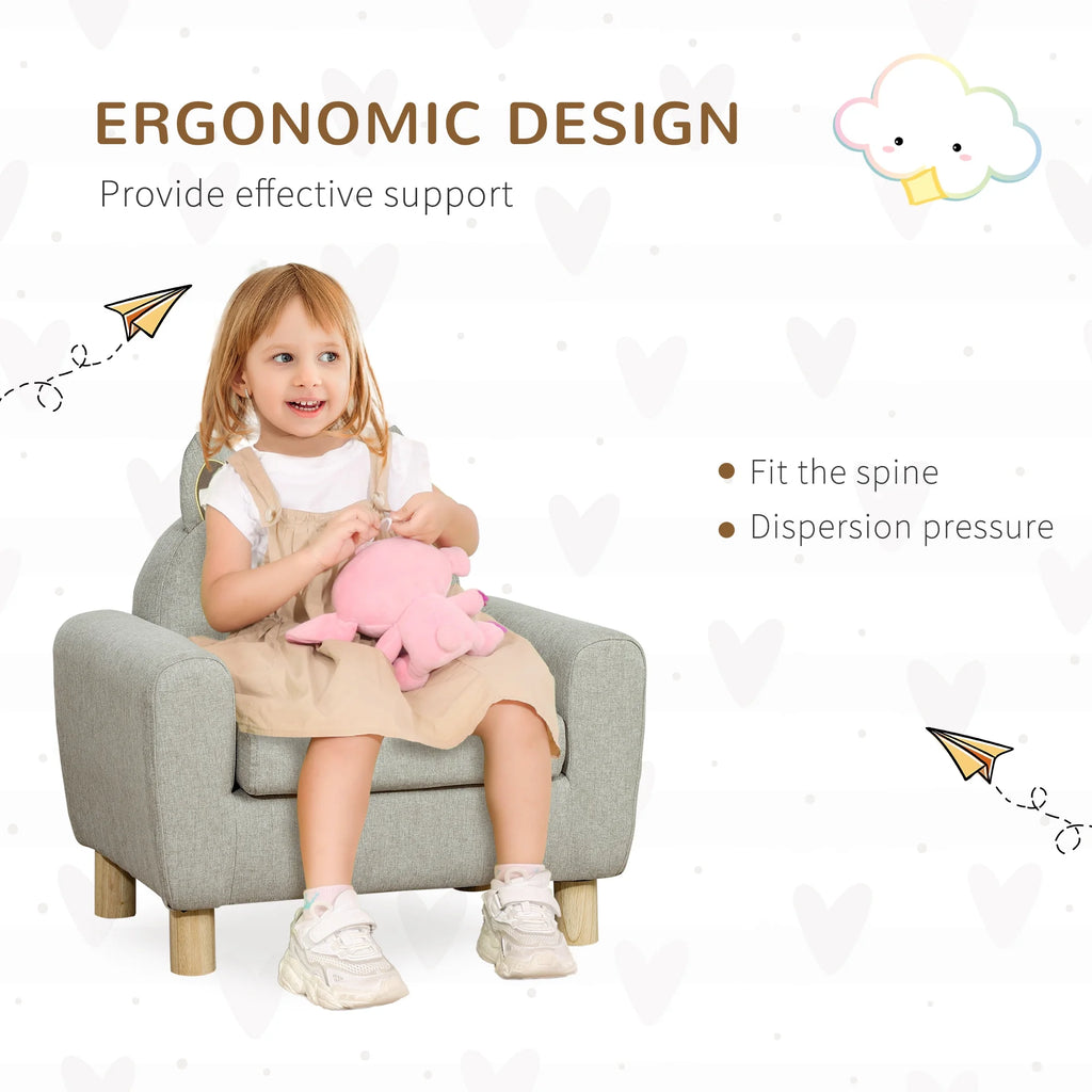 Grey Kids Sofa with Cat Ear Backrest and Wooden Legs T4514
