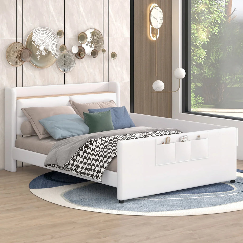 Twin Size Upholstered Platform Bed with Guardrail and Storage Headboard T1300