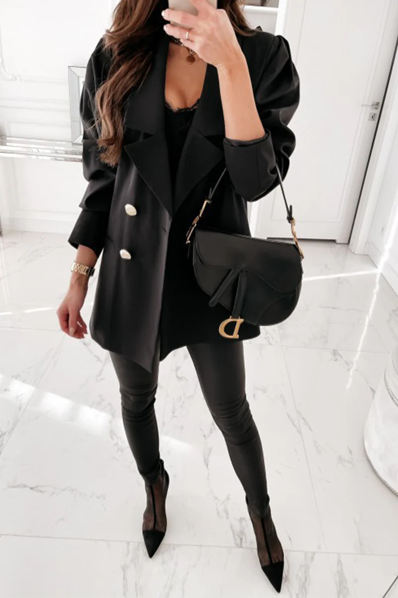 Casual Solid Turndown Collar Outerwear X8782