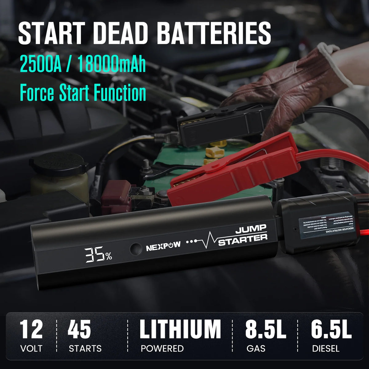 Car Jump Starter with LED Flashlight 2500A Peak 18000mAh Y197874