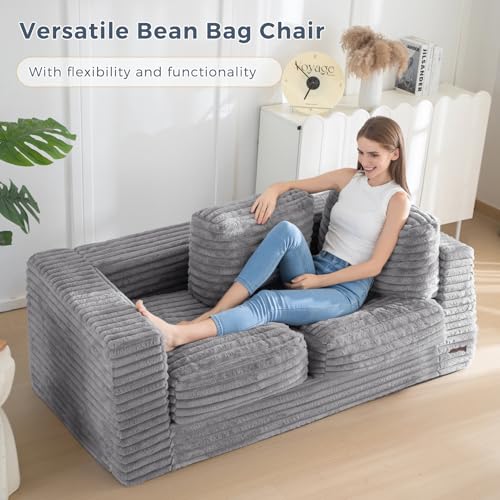 Grey Giant Bean Bag Chair with Pillows and Armrests E3863