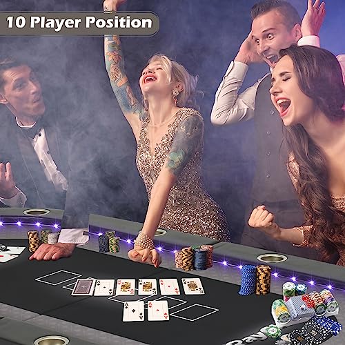 Black Foldable LED Poker Table with Cup Holders O699