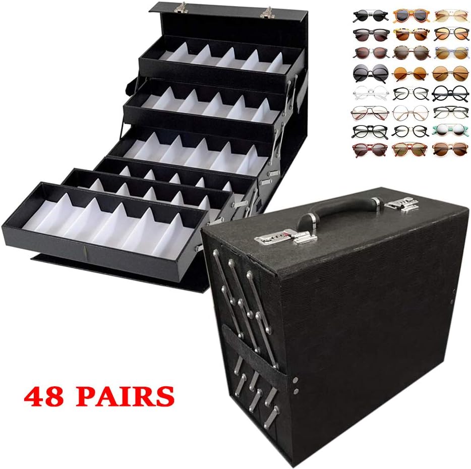 48 Slots Sunglasses Storage Case with Glass Lid X696516