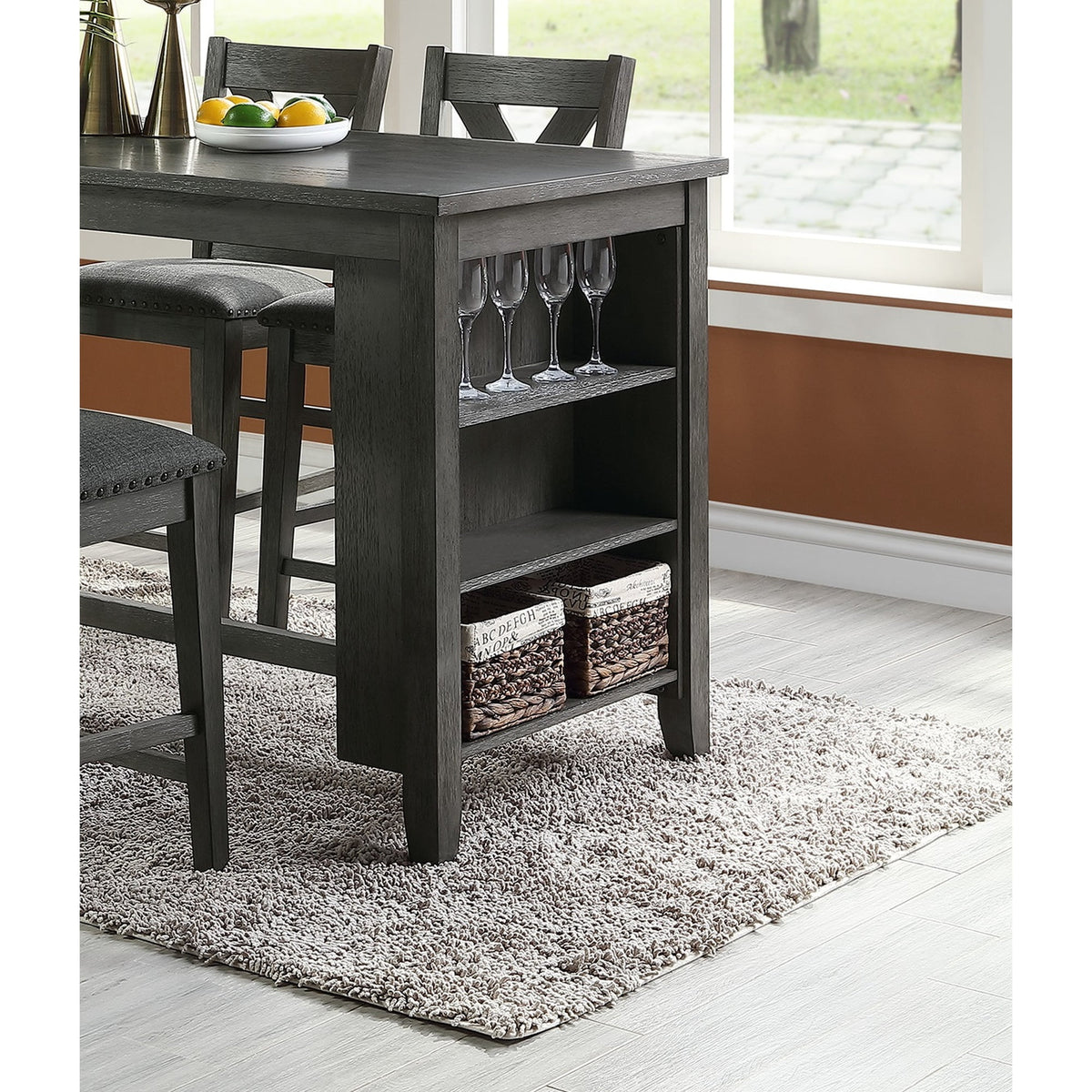 1pc Counter Height Dining Table with Storage Shelves Q3622