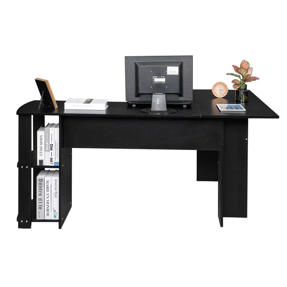 L Shaped Wood Corner Desk with Bookshelves I34616