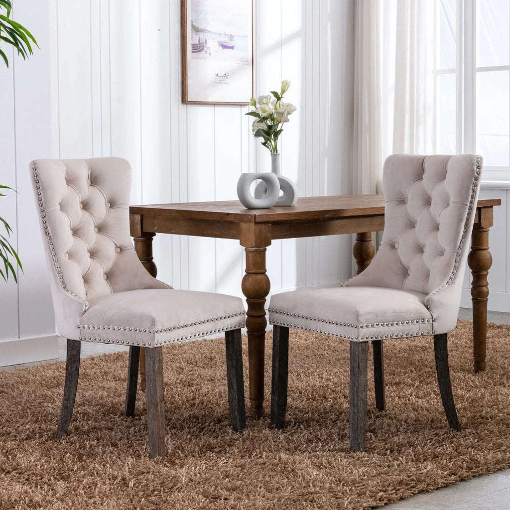 Beige Velvet Tufted Dining Chairs Set of 4 B252075