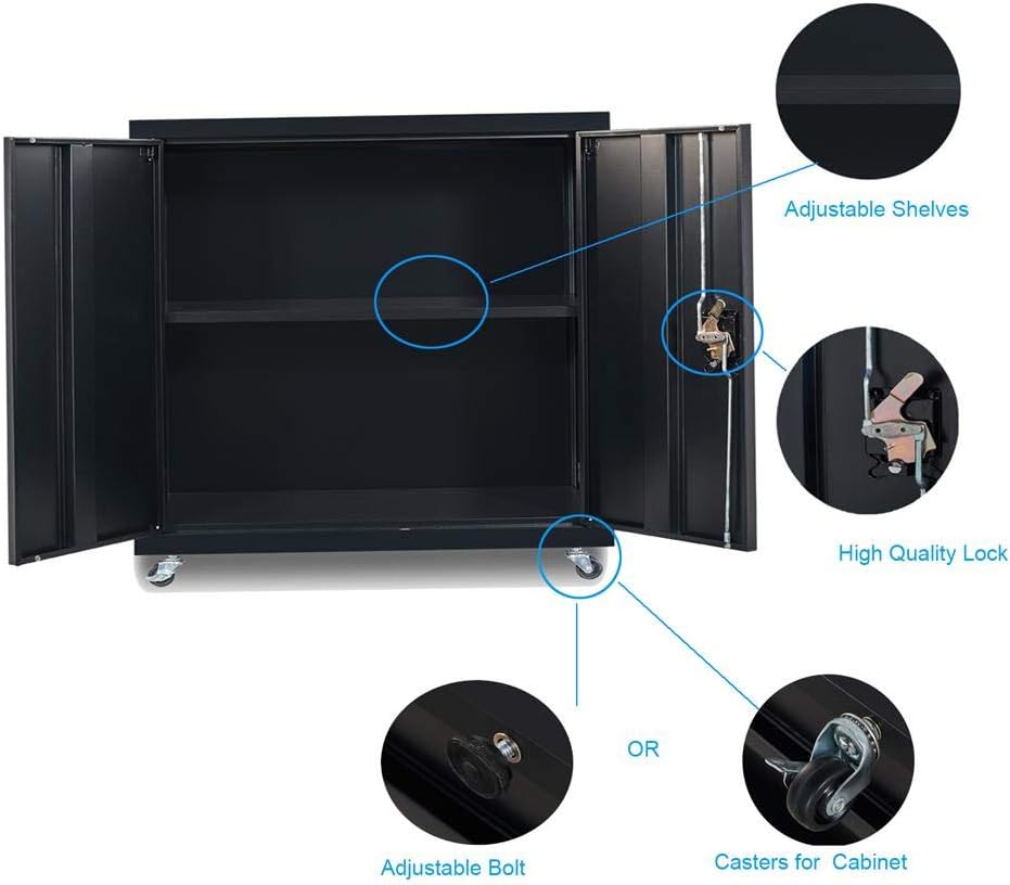 Black Metal Locking Cabinet with Wheels V636