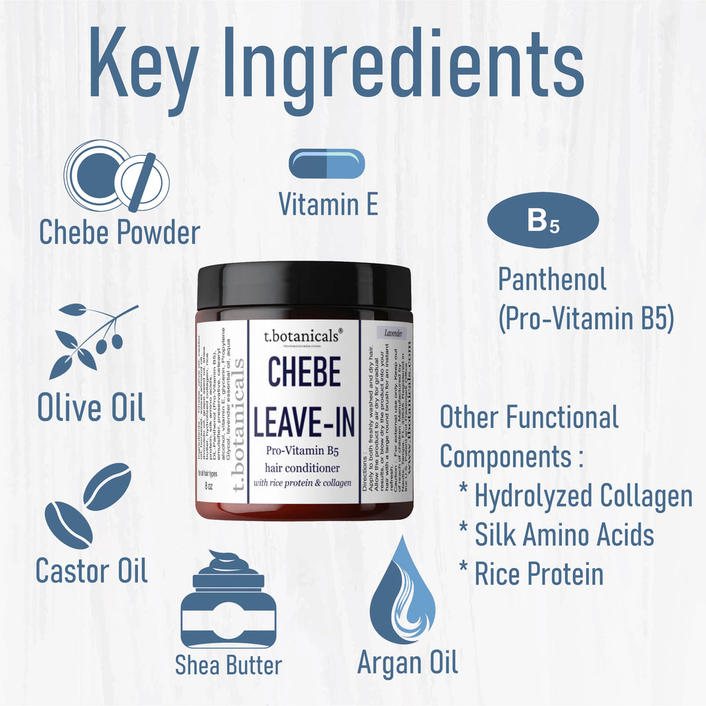 Chebe Leave In Conditioner with Provitamin B5, Chebe Butter, Chebe Powder, Chebe Oil, Silk Amino Acids, Collagen, 8 oz L724