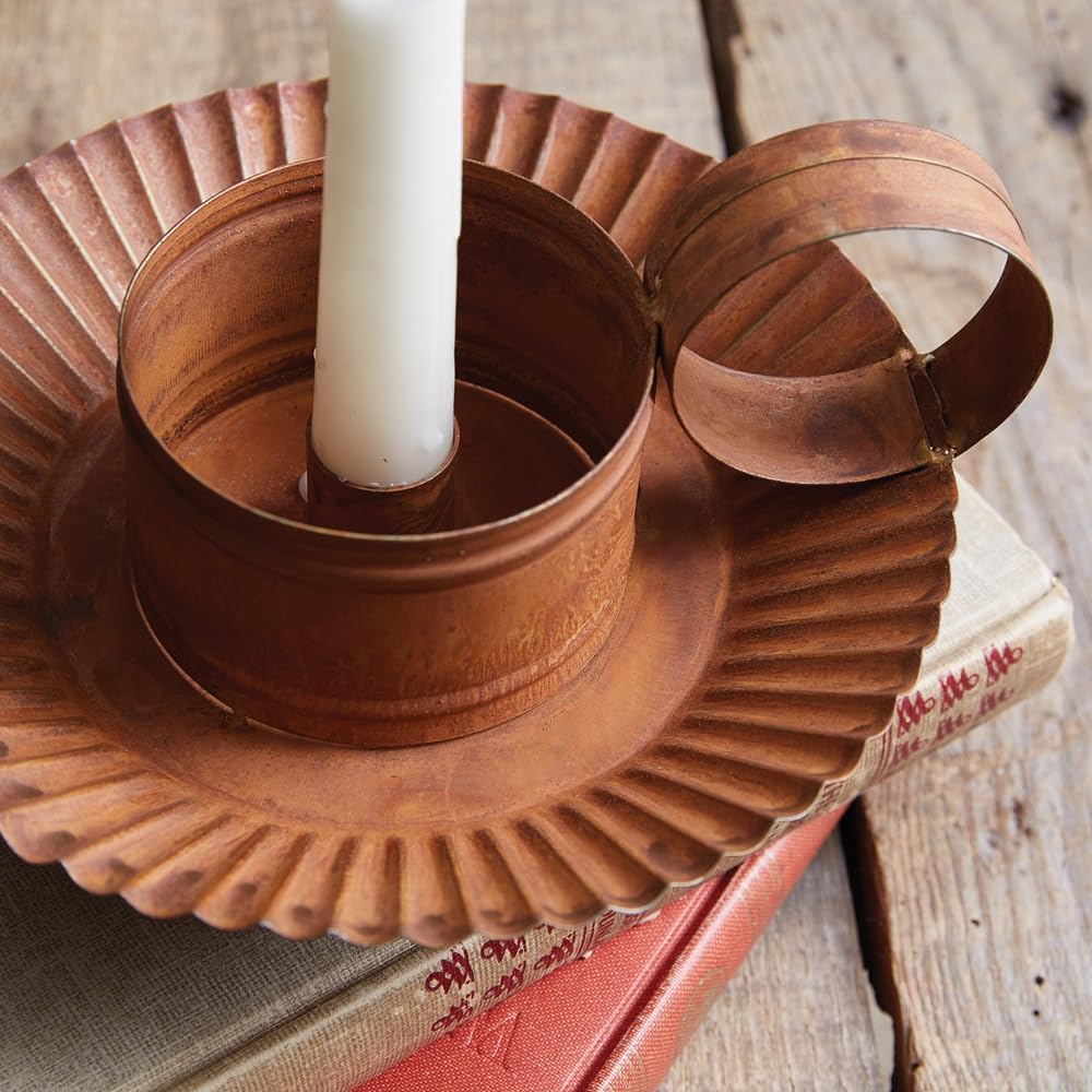 Rustic Chamberstick Candle Holder with Glass Hurricane, 9.25-inch Height H489389