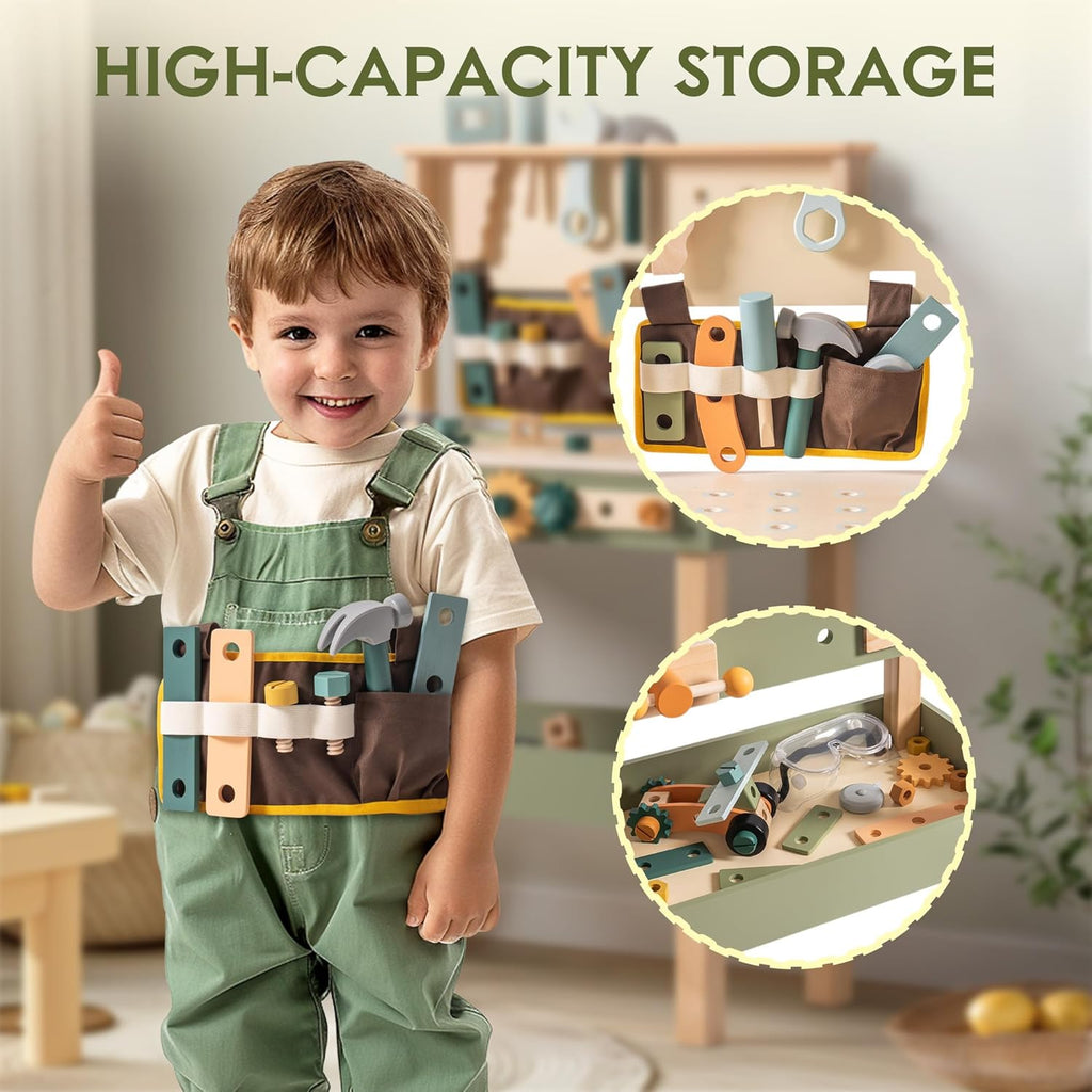 Wooden Kids Tool Bench with Tool Belt and Play Tools Set F706476