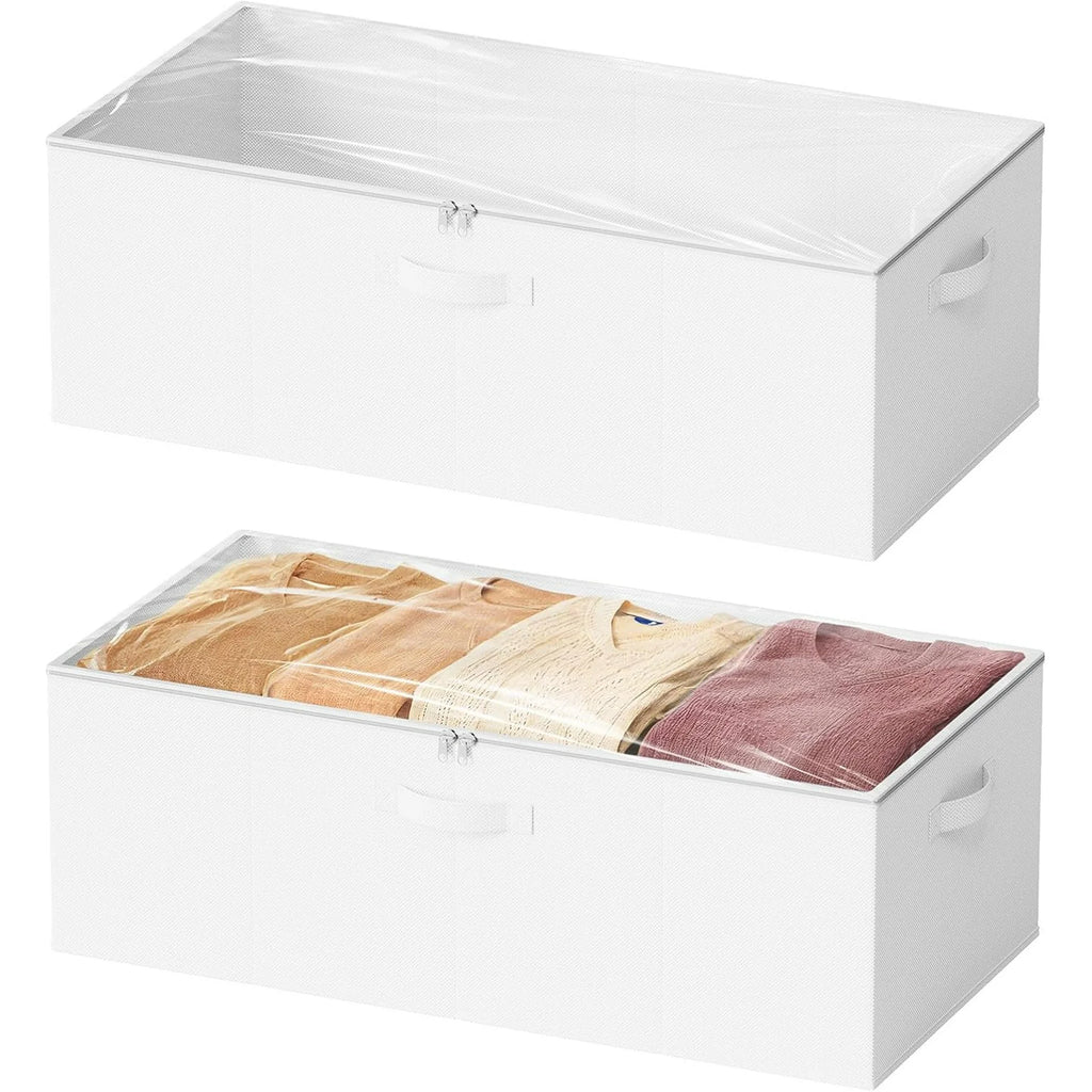 2 Pack 10 High Under Bed Storage Containers with Lids (Beige) J240