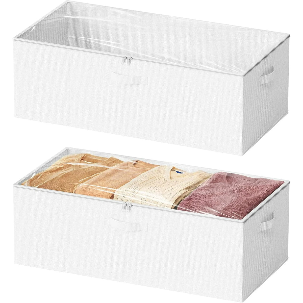 2 Pack 10 High Under Bed Storage Containers with Lids (Beige) J240