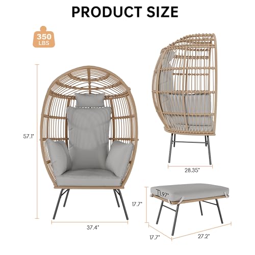 Oversized Grey Wicker Egg Chair with Ottoman C827
