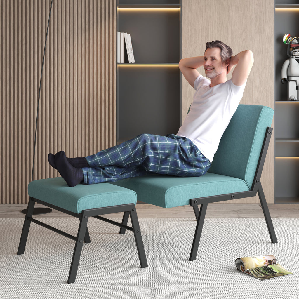 Green Linen Accent Chair with Ottoman I2378