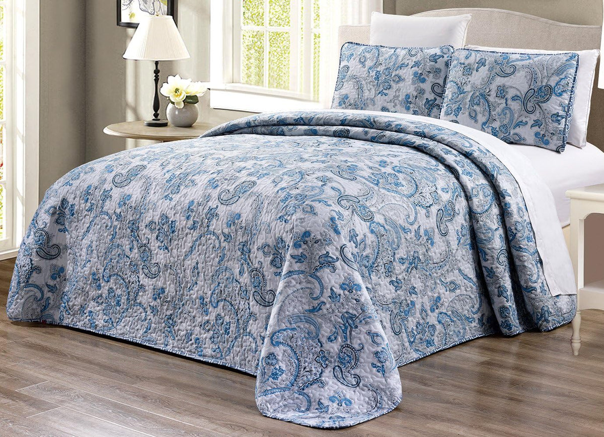 3-Piece Oversize Quilt Set Reversible Bedspread Coverlet Cal King Size O90140