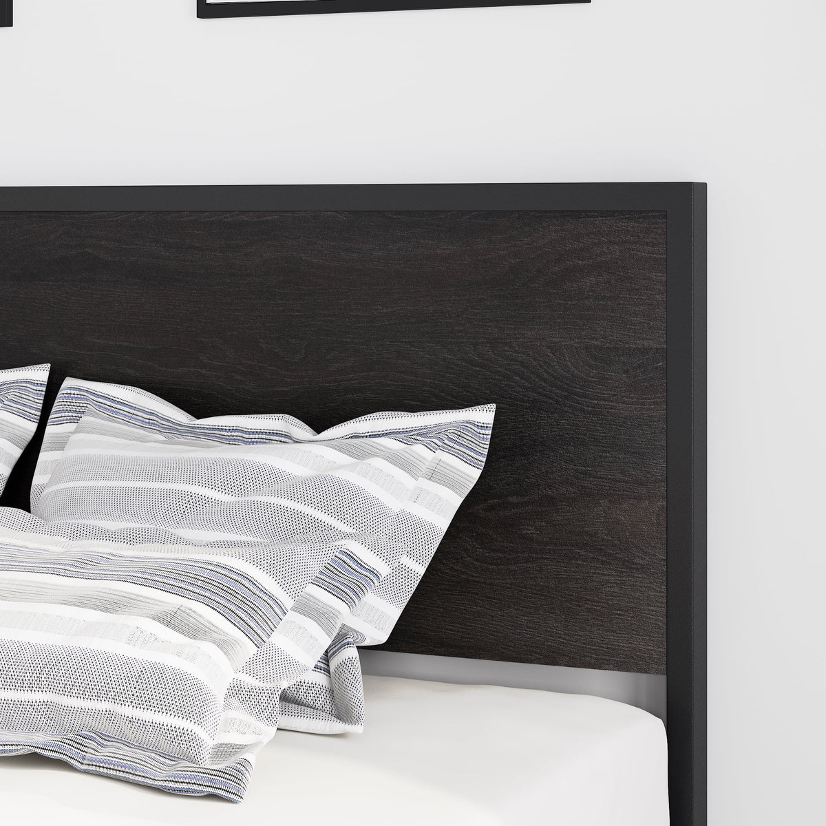 Full Size Heavy Duty Bed Frame with Black Oak Headboard J213894
