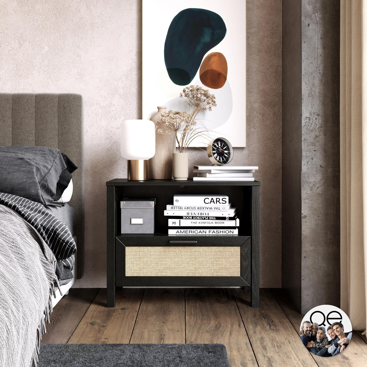 Black 1 Drawer Nightstand W85998