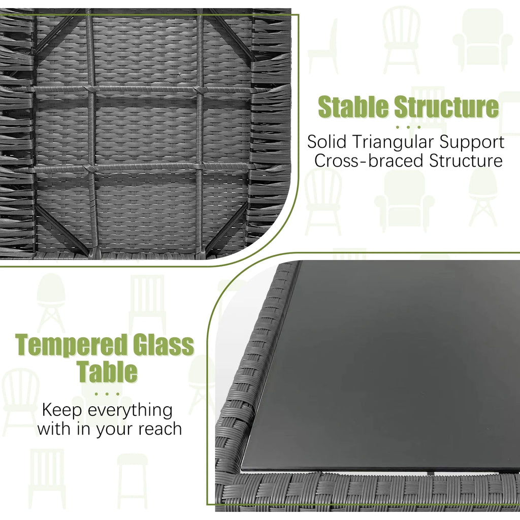 3 Piece Wicker Bistro Set with Glass Coffee Table Q577808