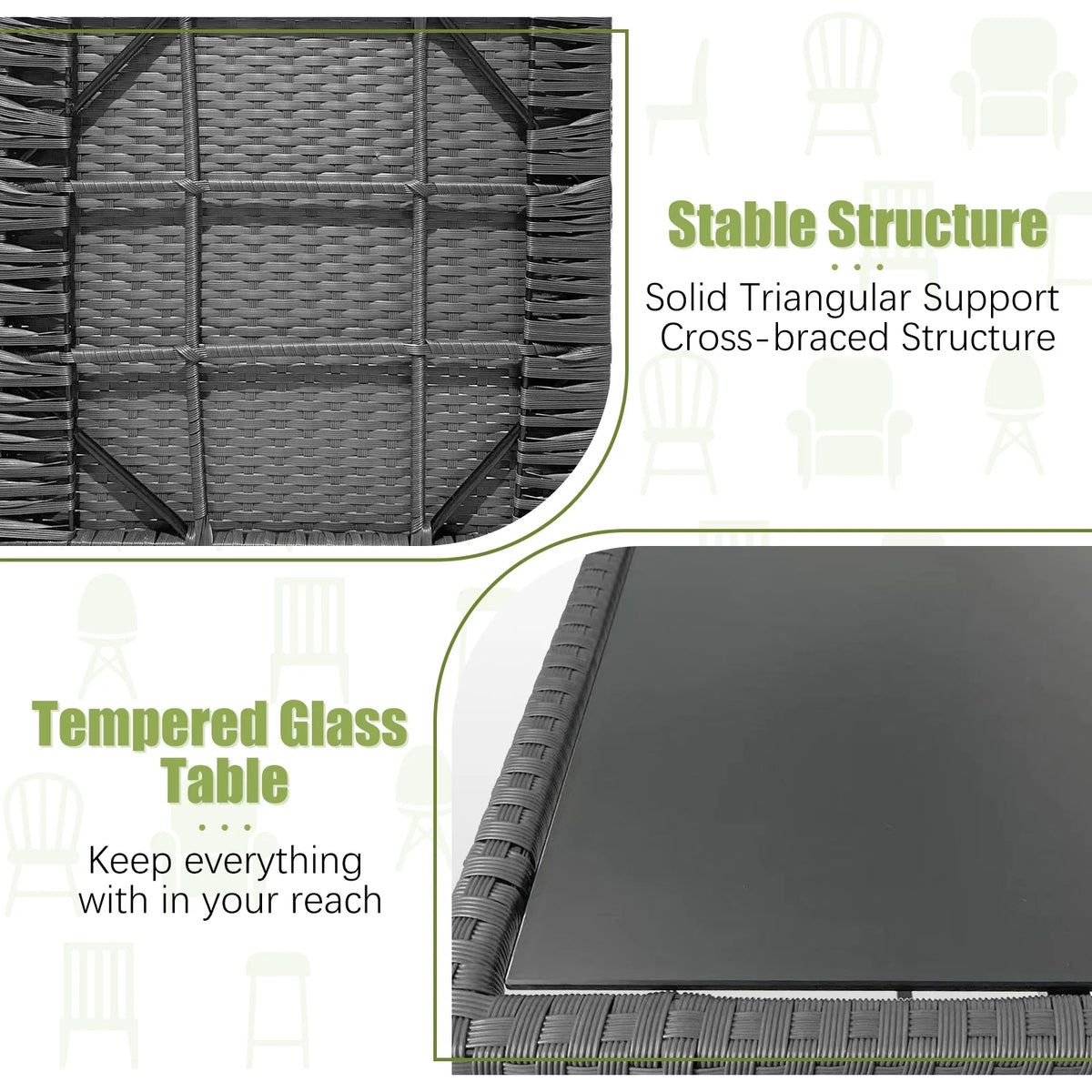 3 Piece Wicker Bistro Set with Glass Coffee Table Q577808