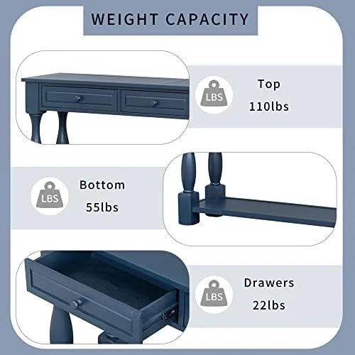 63" Long Console Table with Drawers Navy Blue F850062