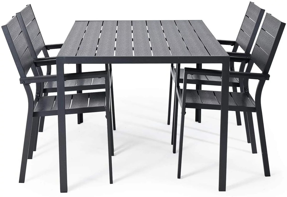 7 Piece Aluminum Outdoor Dining Set with Rectangular Table and 6 Chairs Black Z240184