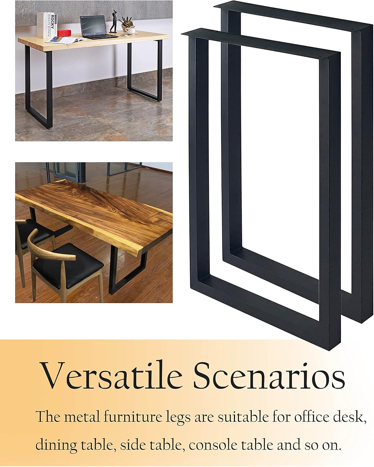Black Cast Iron Metal Square Tube Table Legs 28 inch 2 PCS A63985