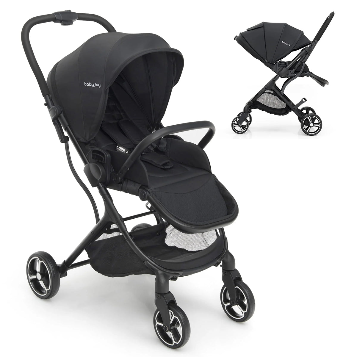 Foldable Baby Stroller with Reversible Reclining Seat Gray Q64213