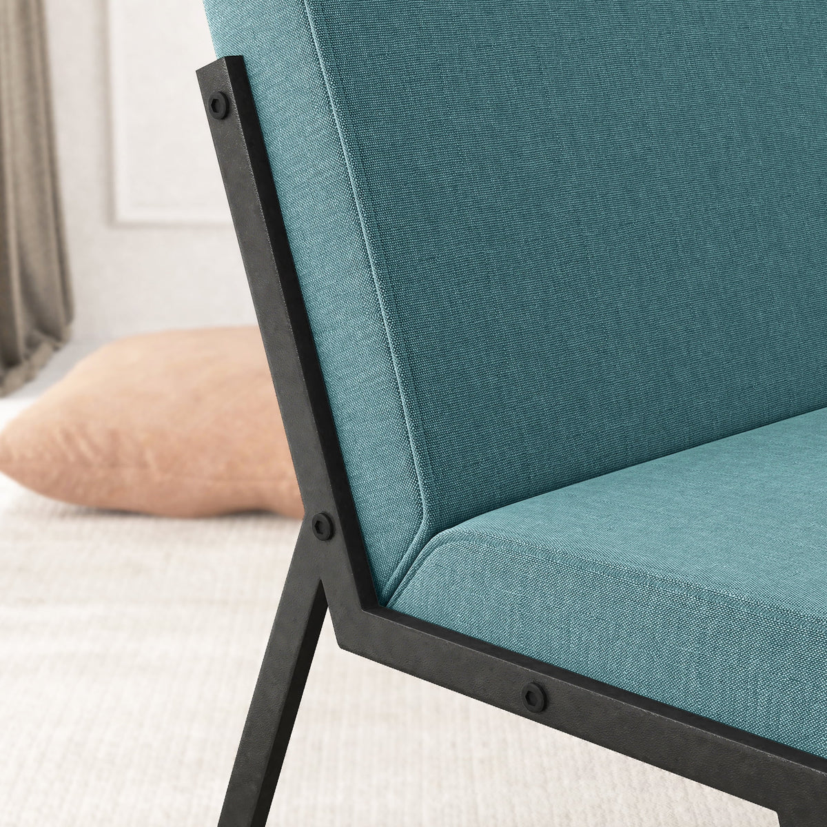 Green Linen Accent Chair with Ottoman I2378