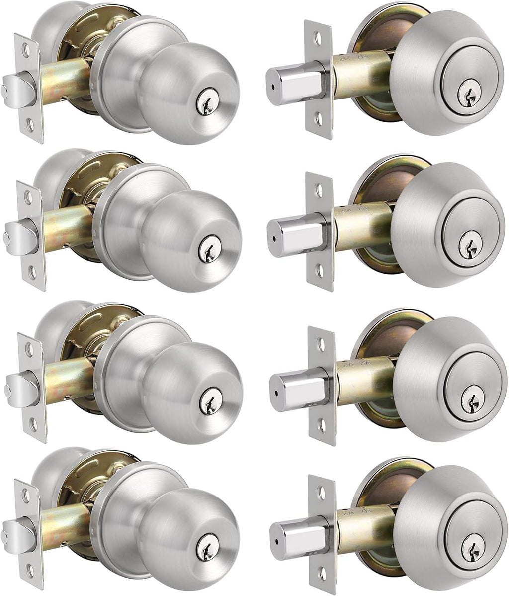 Entry Door Knobs with Single Cylinder Deadbolt, Satin Nickel Finish, Pack of 2 S968