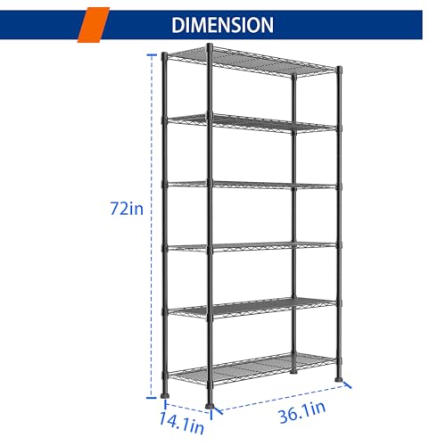 6 Wire Shelving Steel Storage Rack Adjustable Unit Shelves K8753