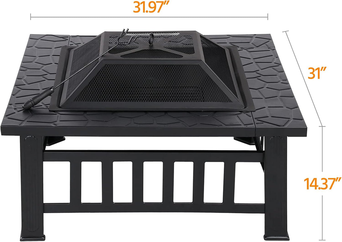 32in Square Metal Fire Pit Table A7034
