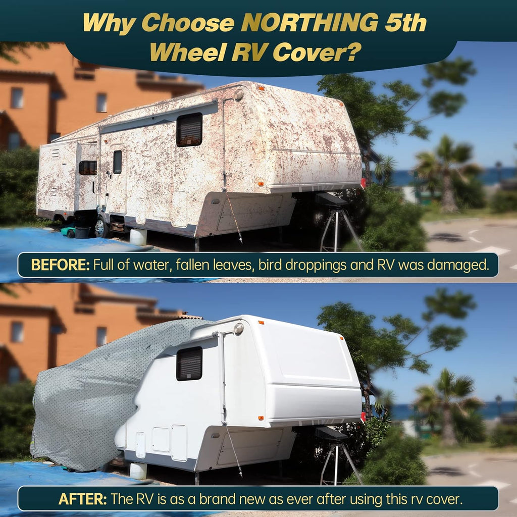 5th Wheel Travel Trailer Cover with 4 Tire Covers & Storage Bag J4075