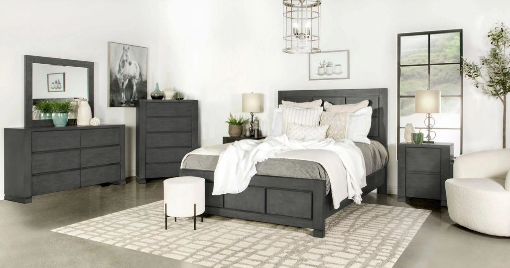 Dark Grey Rectangular Panel Bed J30190