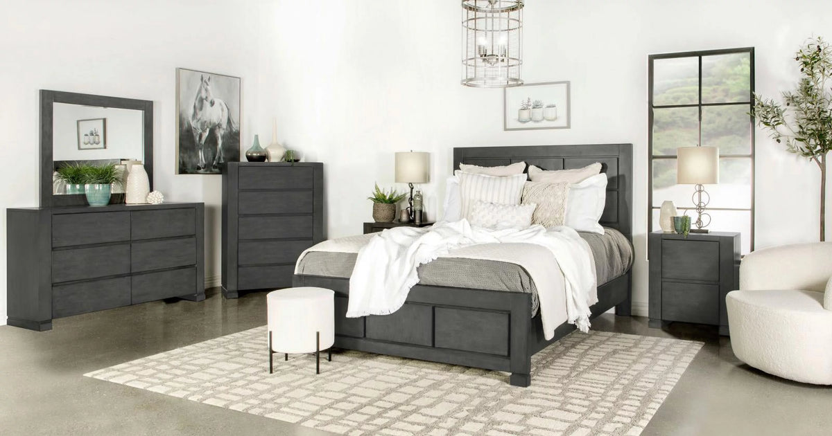 Dark Grey Rectangular Panel Bed J30190