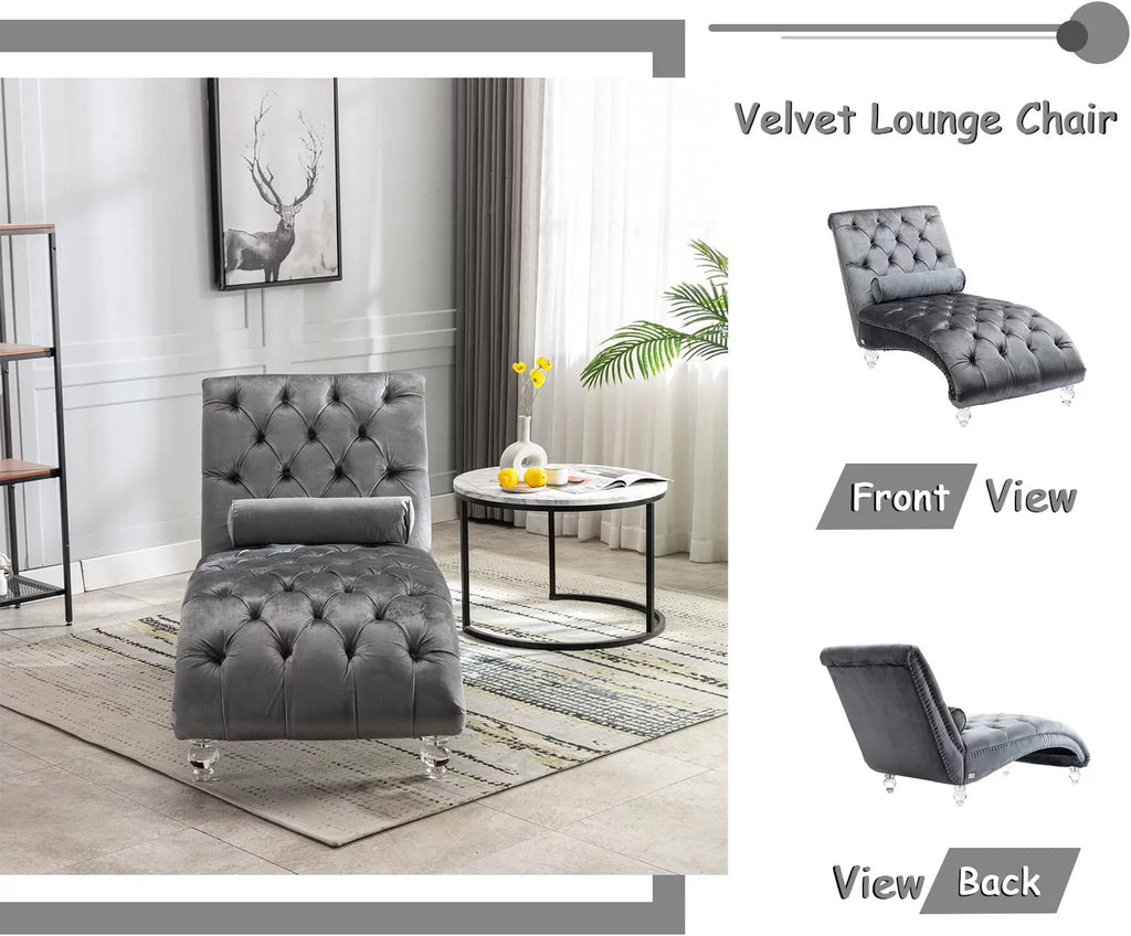 Gray Velvet Upholstered Chaise Lounge K165