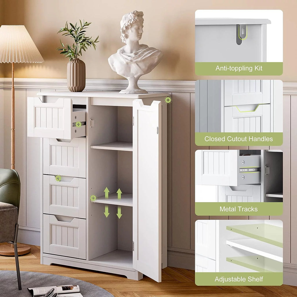 White 33" Wooden Storage Cabinet with 4 Drawers R33260