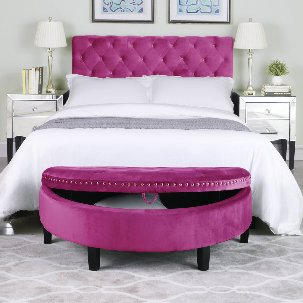 Plum Velvet Half Moon Storage Ottoman A9065