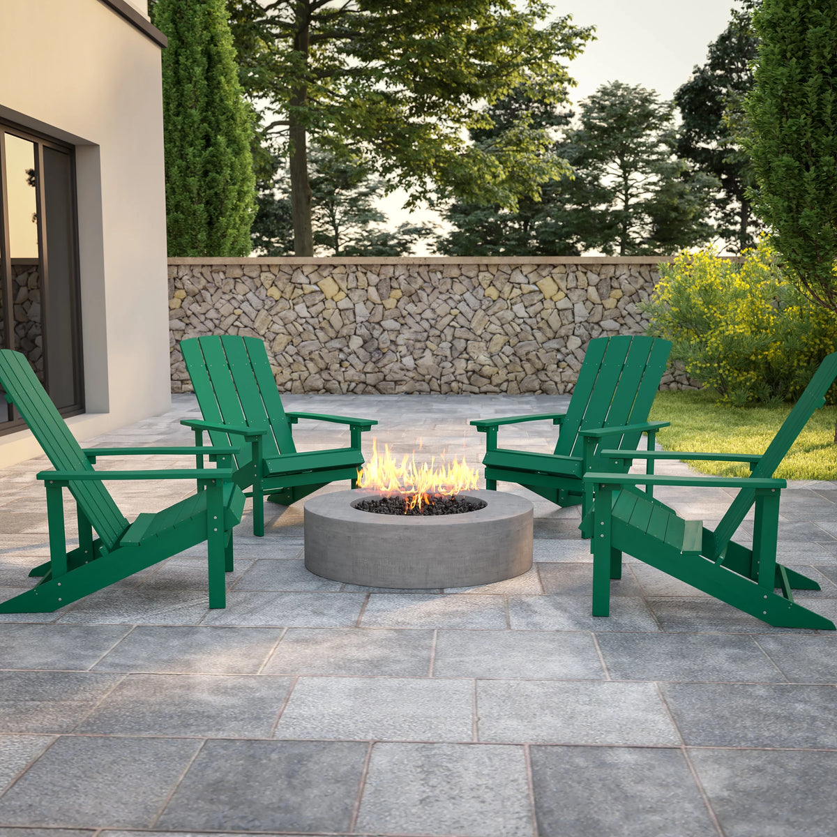 Set of 4 Green All-Weather Poly Resin Adirondack Chairs M159880
