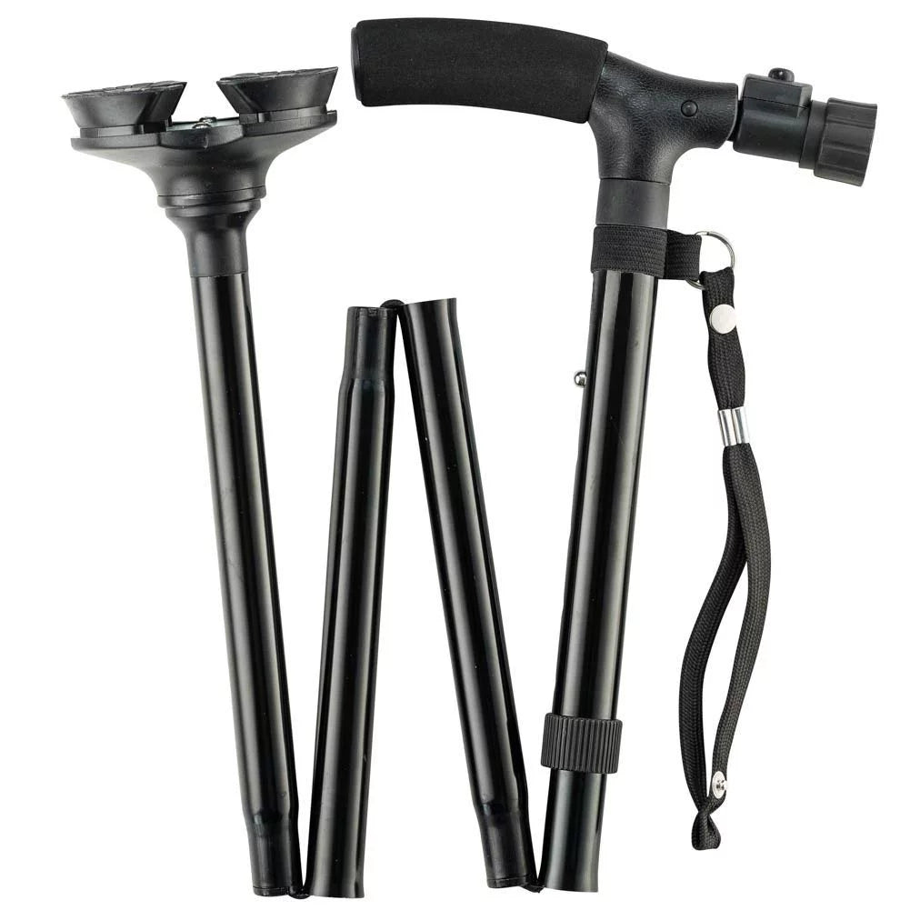 Folding Adjustable Cane with LED Light and Cushion T Handle C84639