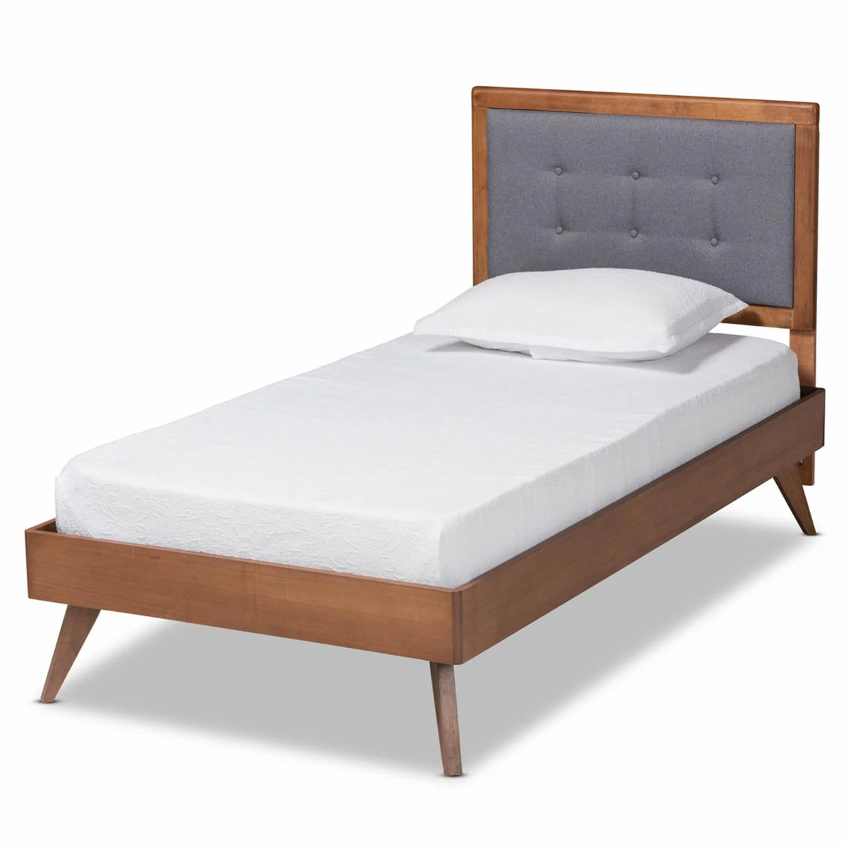Dark Grey Brown Wood Twin Size Platform Bed O90522