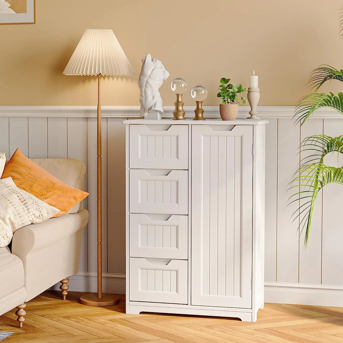 White 33" Wooden Storage Cabinet with 4 Drawers R33260