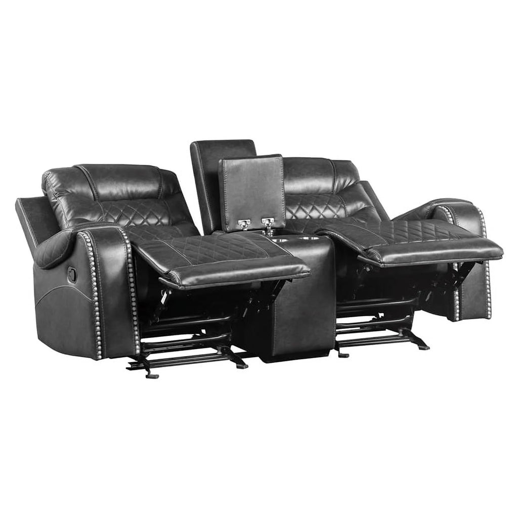 2-Piece Gray Upholstered Manual Reclining Sofa Set X84067
