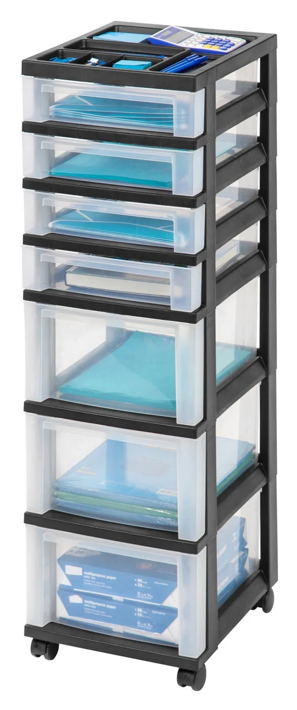 7 Drawer Rolling Storage Cart with Organizer Top, Black N70391