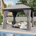 10x12 Metal Gazebo with Mosquito Netting and Privacy Screen O5380